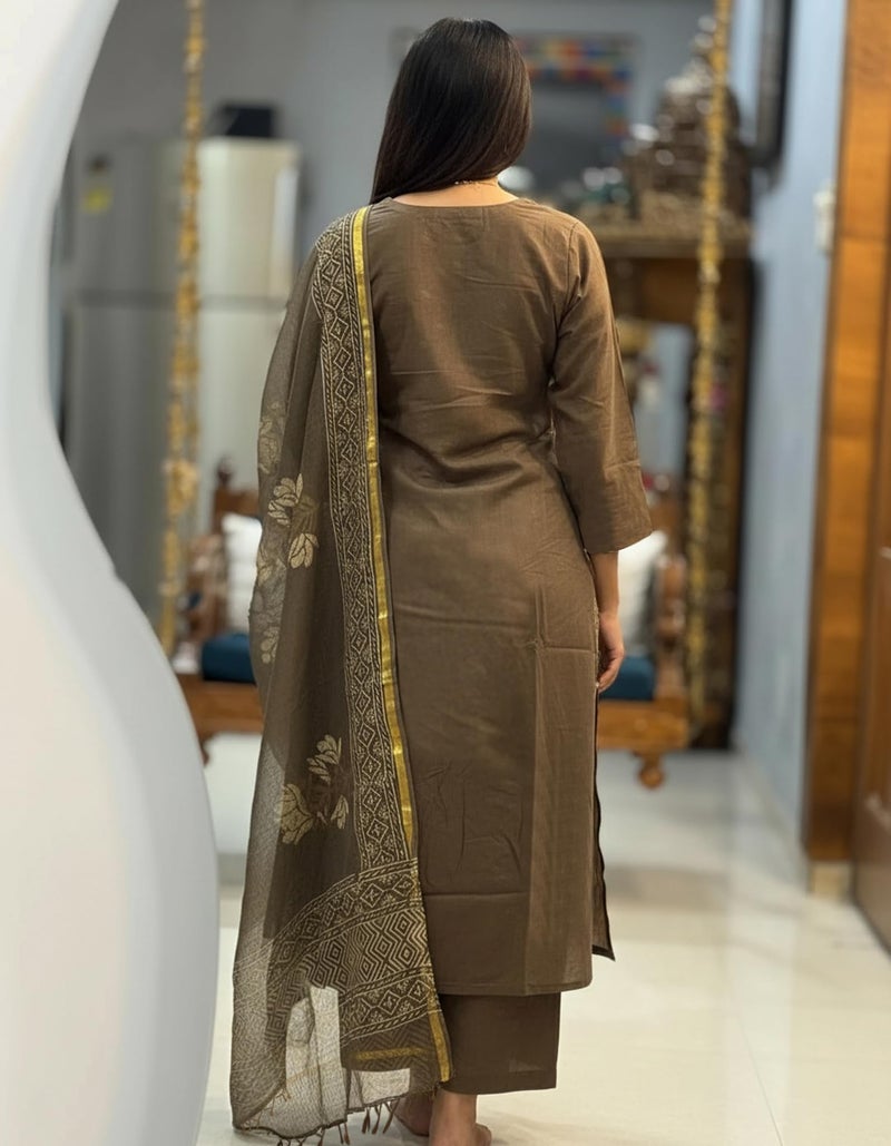 ANNI Designer Women's Rayon Viscose Straight Printed Kurta with Pant & Dupatta (Dare Brown_S_Brown_Small) - Image 2