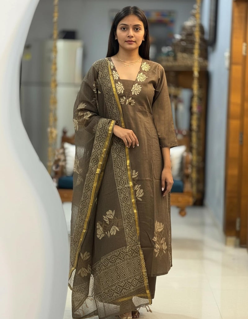 ANNI Designer Women's Rayon Viscose Straight Printed Kurta with Pant & Dupatta (Dare Brown_S_Brown_Small) - Image 4