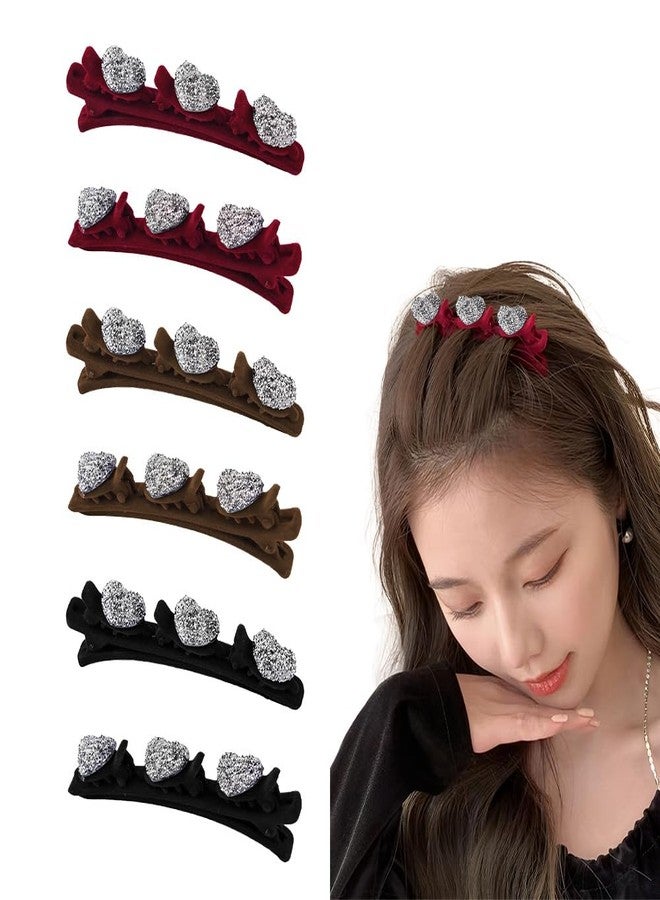 Sisadodo Heart Braided Hair Clips for Women Red Brown Black Hair Clip for Girls Nonslip Hair Accessories for Women Shiny Duck Billed Hair Clips for Girls 6 PCS Braided Hair Barrettes for Thick Thin Hair - Image 1
