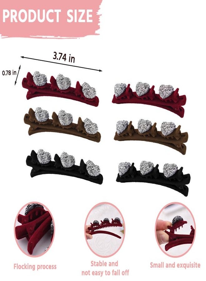 Sisadodo Heart Braided Hair Clips for Women Red Brown Black Hair Clip for Girls Nonslip Hair Accessories for Women Shiny Duck Billed Hair Clips for Girls 6 PCS Braided Hair Barrettes for Thick Thin Hair - Image 2