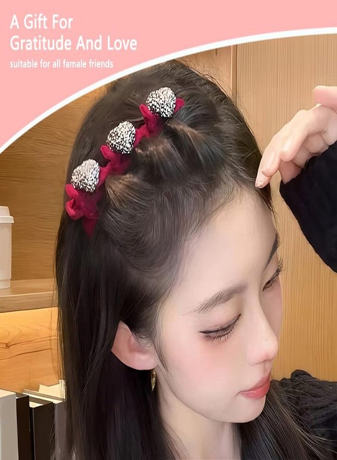 Sisadodo Heart Braided Hair Clips for Women Red Brown Black Hair Clip for Girls Nonslip Hair Accessories for Women Shiny Duck Billed Hair Clips for Girls 6 PCS Braided Hair Barrettes for Thick Thin Hair - Image 3