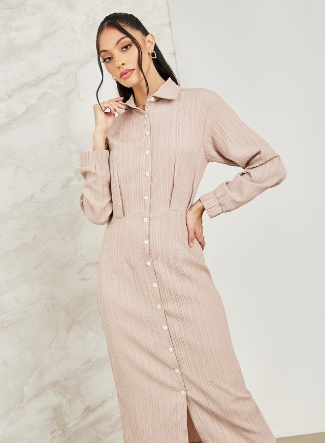 Styli Styli Textured Button Front Shirt Midi Dress - Image 2