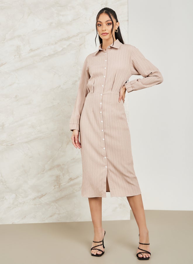 Styli Styli Textured Button Front Shirt Midi Dress - Image 1
