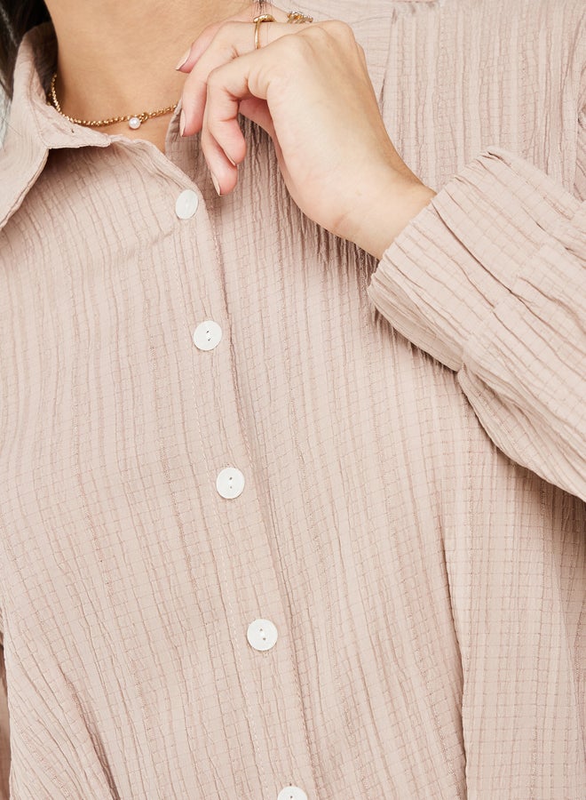 Styli Styli Textured Button Front Shirt Midi Dress - Image 3