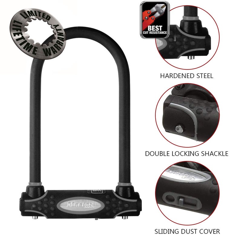 Master Lock Black Bike Lock with 2 Keys, U-Lock for Bicycles and Other Outdoor Equipment, Bike Locks Heavy Duty Anti-Theft Lock for Motorcycles, Scooters, 8195EC - Image 4