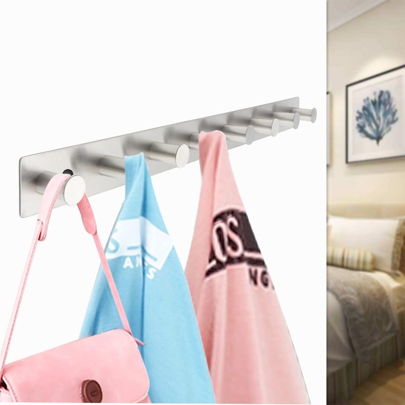 AJLTPA Coat Rack Wall Mounted, White Coat Hooks Screw in, Stainless Steel Door Hooks for Hanging Hat Towels Clothes, Hook Rail with 8 Round Hangers (Silver, 8 Hooks) - Image 3