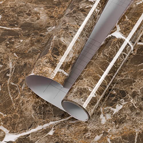 practicalWs Brown Marble Contact Paper 17.7in × 196in Countertop Contact Paper Waterproof Self Adhesive Marble Wallpaper Peel and Stick Countertops Stick Papers for Kitchen Counter Top Covers - Image 1