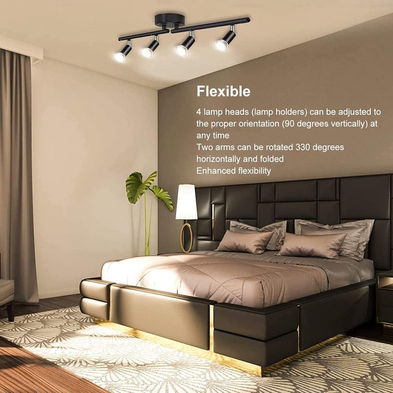 Wear resistant upgraded material Tbest Tracking Lights Ceiling LED 4 60W Angle Foldable Matte Black 4 Light Tracking Lighting for Bedroom Hotel 85‑265V Track Lighting Experience optimized build - Image 5