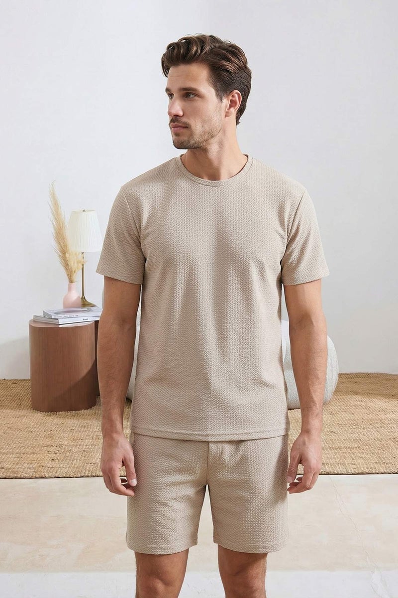 trendyol Beige Regular Fit Textured Stretchy Knitted Pajama Set Tmnss26Pt00018 - Image 3