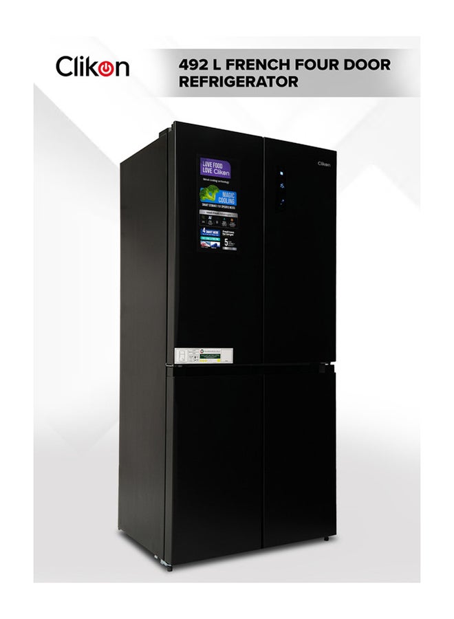 Clikon 492 Gross Ltr Premium French Four Door Refrigerator with Energy Saving, Powerful Compressor Cooling, Open Door Alarm, Smart Modes & Easy-Clean Interior 492 L 120 W CK6044 Black - Image 1