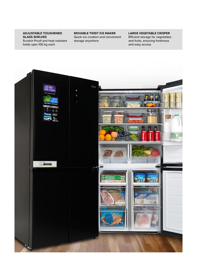 Clikon 492 Gross Ltr Premium French Four Door Refrigerator with Energy Saving, Powerful Compressor Cooling, Open Door Alarm, Smart Modes & Easy-Clean Interior 492 L 120 W CK6044 Black - Image 4