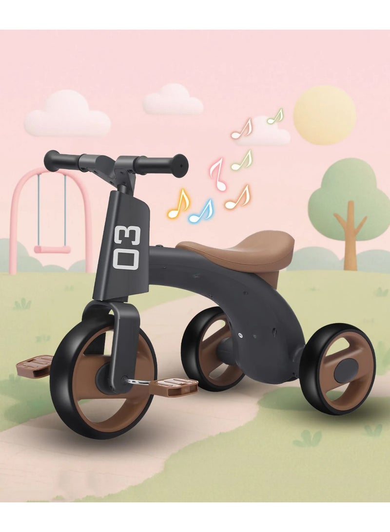 Children's Three Wheeled Tricycle with Wider Seat Anti-Skid Wheels and Music Black - Image 2