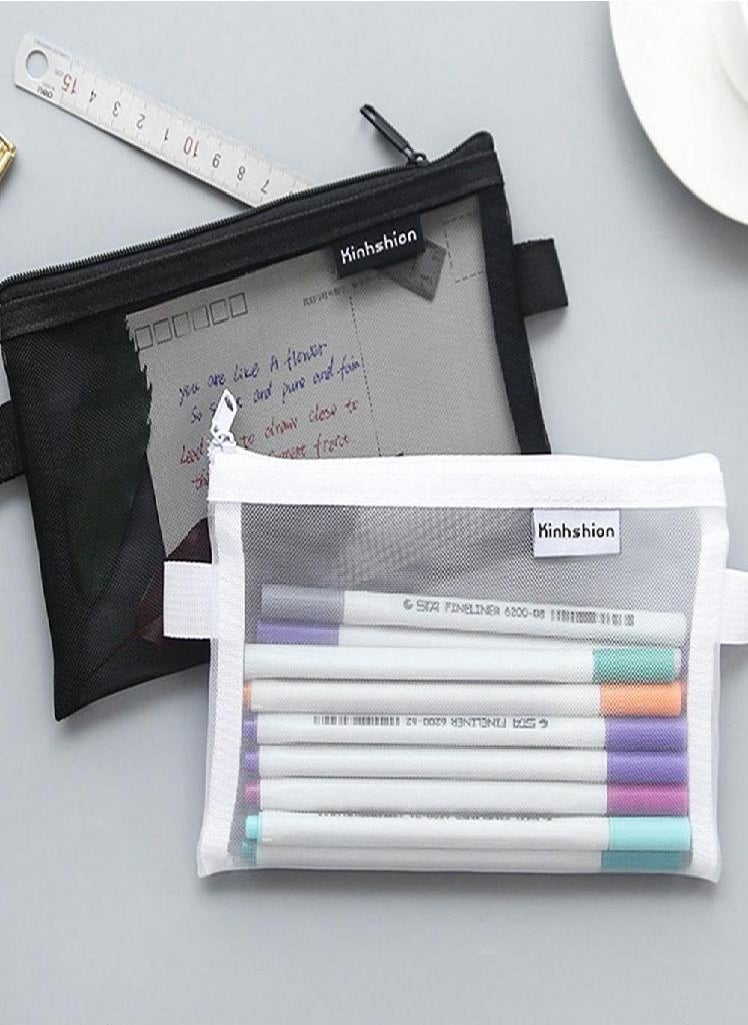 Eckek - Supplies Simple Transparent Student Nylon Mesh Pencil Case Pencil Bag Pencil Case Pen Bag Case - Image 1