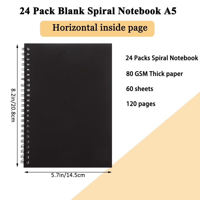 MIVIDE 24 Pack A5 Bulk Spiral Notebooks with Kraft Cover, 8.3 x 5.8 Inch 120 Pages Hardcover Spiral Lined Notebook Journal, Lined Travel Bulk Writing Paper Notebook for School Business Office Supplies - Image 2