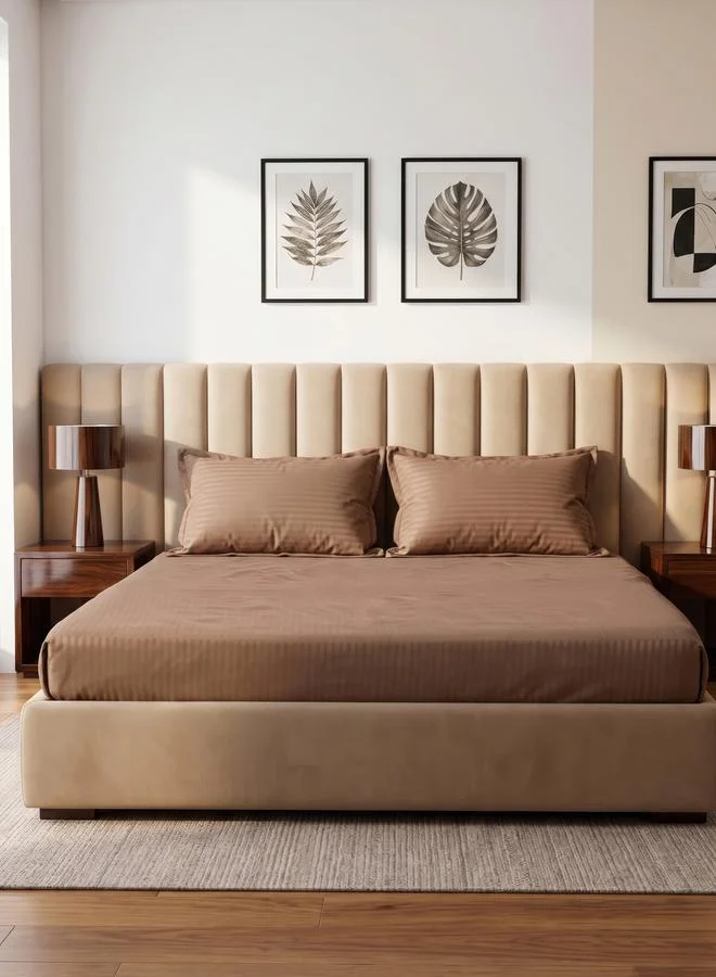 Styli Pack of 2-  Stripe Queen Fitted with Pillow Cover Brown