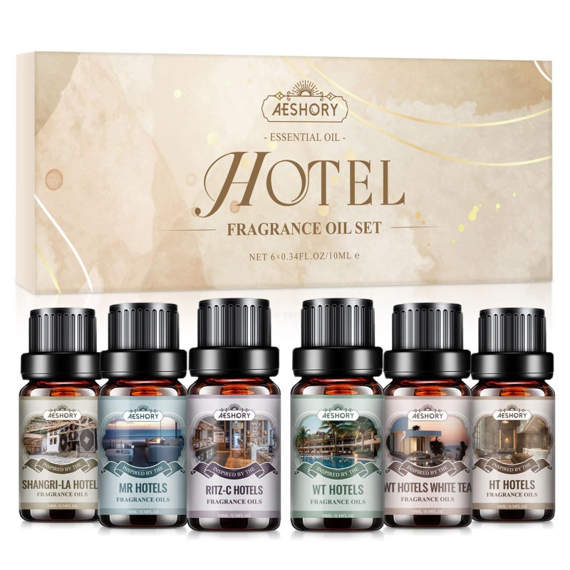 Aeshory Hotel Diffuser Oils Gift Set - 6x10ML Luxury Fragrance Oil Blend, Hotel Scent Essential Oils Set for Diffuser, Candle, Soap Making Scents - Image 1