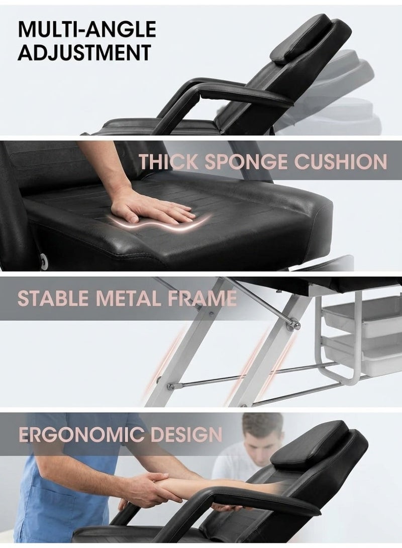 Meishida Foldable Massage Table with Removable Pillow & Side Trays – 330lbs Heavy-Duty PU Leather Memory Foam Facial Spa Bed for Salon, Lash & Home Use – Black - Image 2
