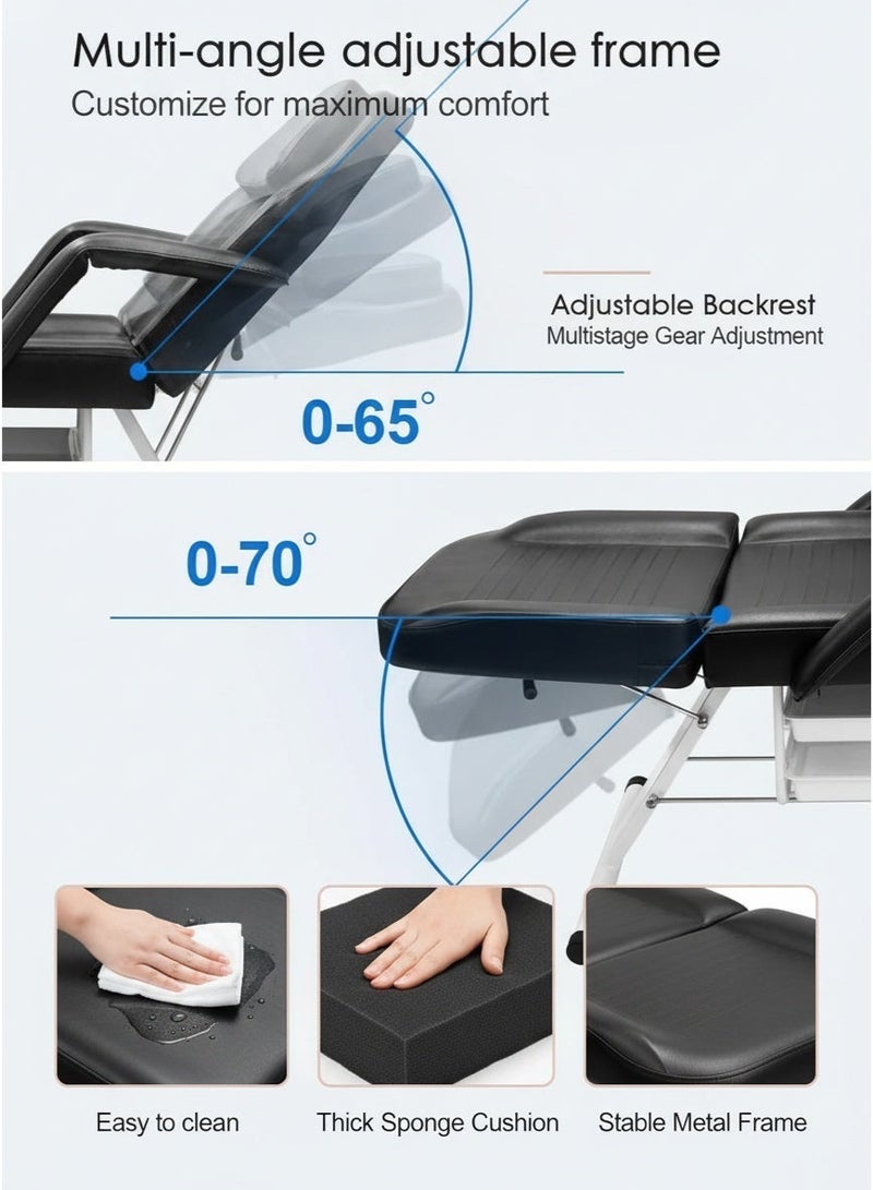 Meishida Foldable Massage Table with Removable Pillow & Side Trays – 330lbs Heavy-Duty PU Leather Memory Foam Facial Spa Bed for Salon, Lash & Home Use – Black - Image 3