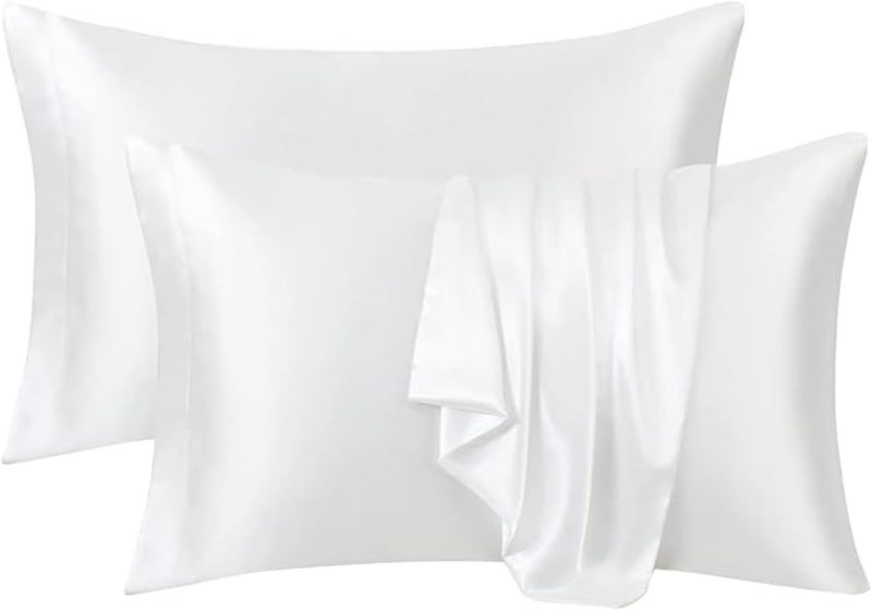 RENVA Set of 2 Satin Silk Pillowcase for Hair and Skin Standard Size 18"X 28" with Soft Breathable Smooths Cooling Pillow Covers for Sleeping (2, White) - Image 1