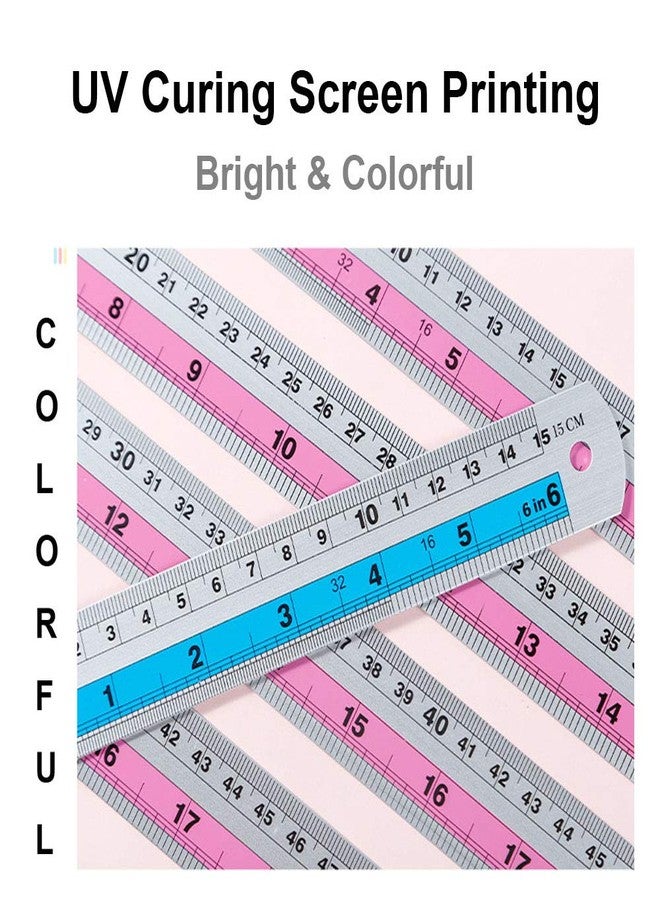 FUTGLOBAL 4 Pack Metal Ruler, 6 Inch & 12 Inch Straight Edge Measuring Tool, Stainless Steel Rulers for Kids, Student, School, Office (Blue & Pink) - Image 4