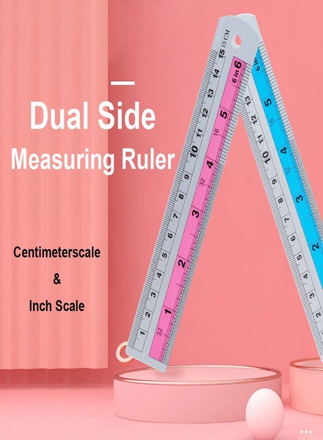 FUTGLOBAL 4 Pack Metal Ruler, 6 Inch & 12 Inch Straight Edge Measuring Tool, Stainless Steel Rulers for Kids, Student, School, Office (Blue & Pink) - Image 3
