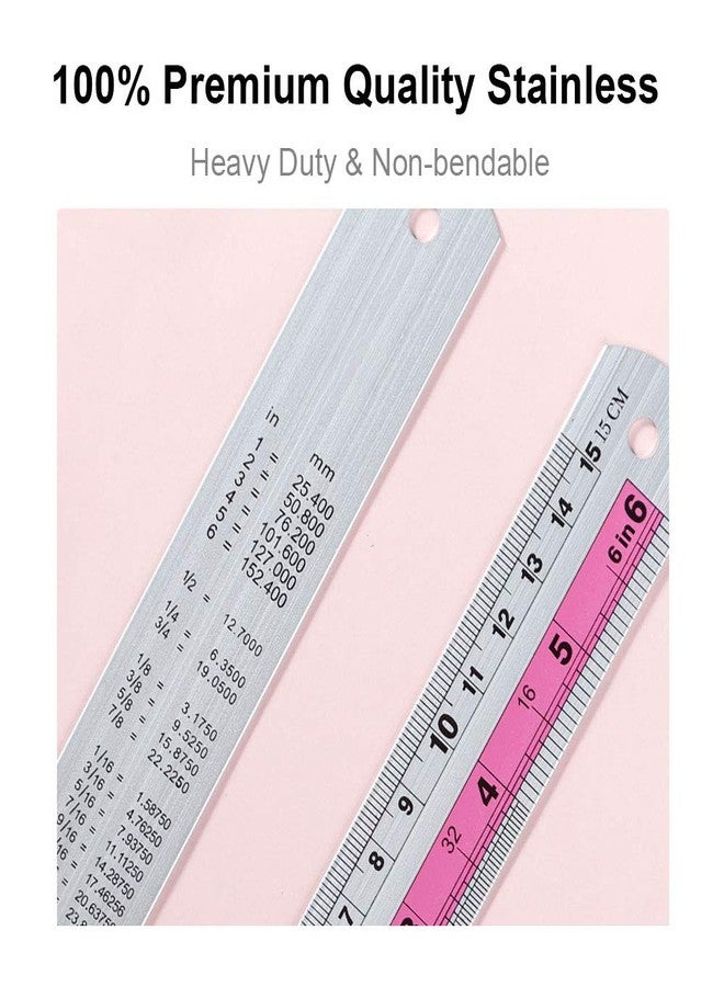 FUTGLOBAL 4 Pack Metal Ruler, 6 Inch & 12 Inch Straight Edge Measuring Tool, Stainless Steel Rulers for Kids, Student, School, Office (Blue & Pink) - Image 2