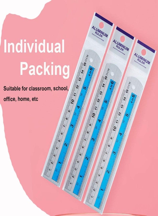 FUTGLOBAL 4 Pack Metal Ruler, 6 Inch & 12 Inch Straight Edge Measuring Tool, Stainless Steel Rulers for Kids, Student, School, Office (Blue & Pink) - Image 5