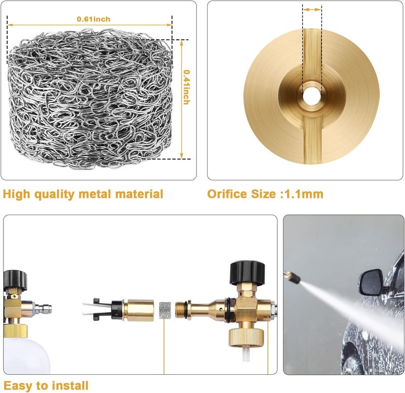 Hotop 4 Pieces 1.1 mm Foam Cannon Orifice Nozzle and 10 Pieces Maker, High Replacement Thread Nozzle 3000 PSI for Snow Lance Supplies (Gold) - Image 3
