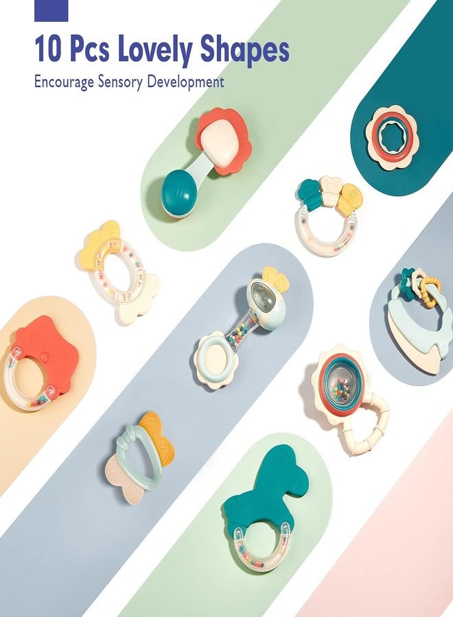 Cable World 10 pc Baby Rattles Teething Toys , Newborn Toys 6-12 Months, Teether Grasping Shaker Toy Baby Gifts 3-12 Month Old Must Haves Montessori Rattle for Babies - Food Grade Material - Image 2