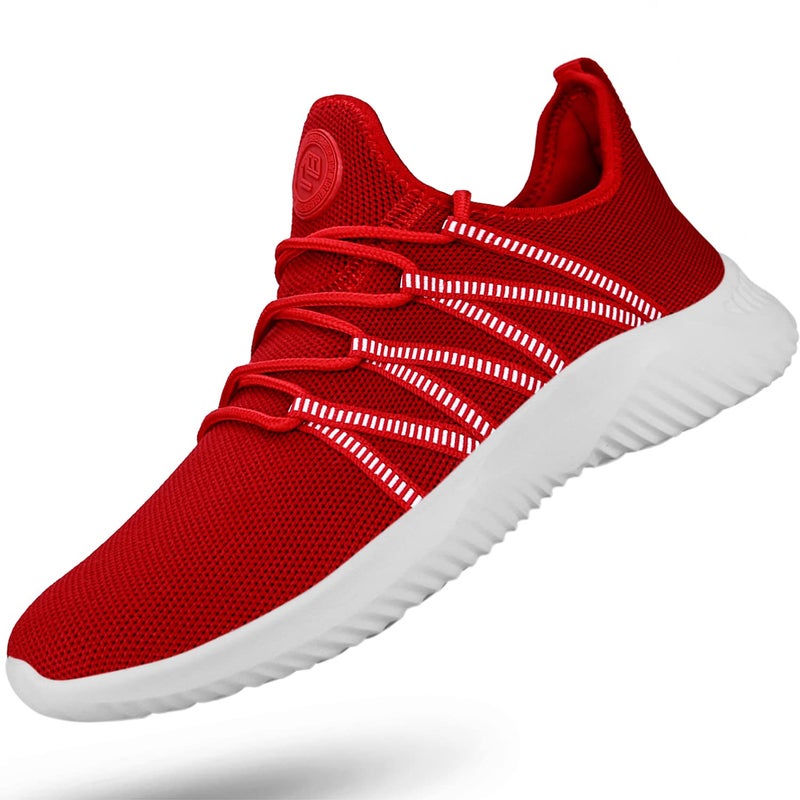 Feethit Mens Slip On Running Shoes Breathable Lightweight Comfortable Fashion Non Slip Sneakers for Men Red Size 7.5