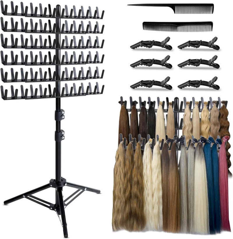 Hair Extension Holder with 144 PegsHeight Adjustable Braiding Hair RackWig Storage HangerDouble Sided Braiding Stand with ToolsHair Braiding Separator Stand for Hair Salon Home Traveling