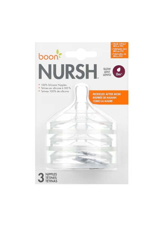 بون Nursh 100% Silicone Nipples 0 months Slow Flow 3 Nipples - Image 1