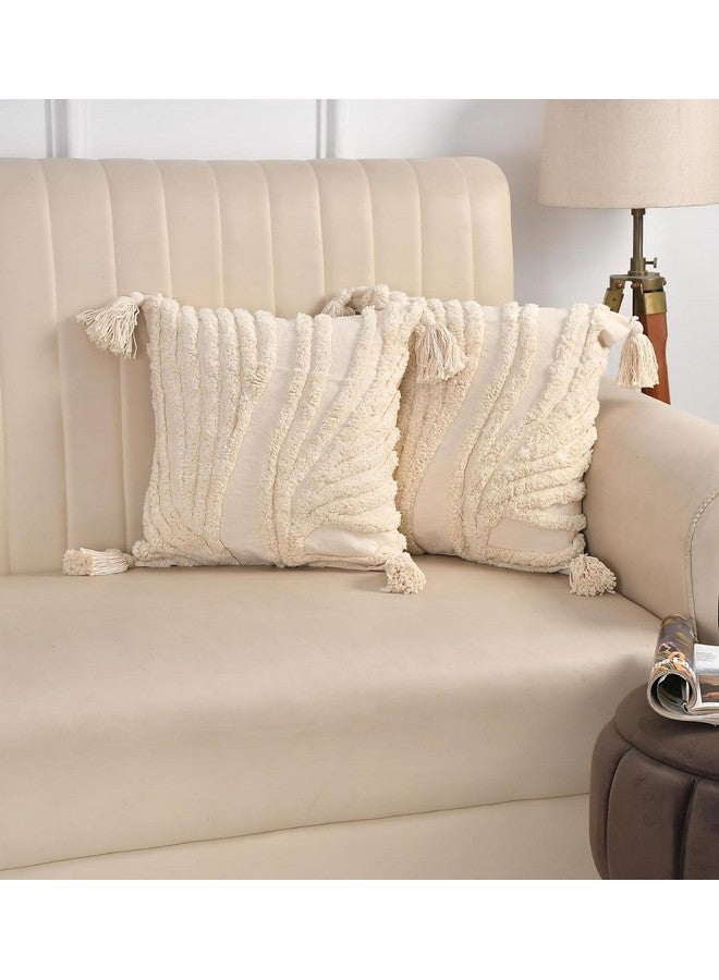 Furnistitchs Furnistitchs Premium Decorative Throw Cushion Pillow Cover Boho Home Decor - Living Room Bedroom Couch Sofa Cushion Covers 16 inch x 16 inch (Cream Waves, 2) - Image 1