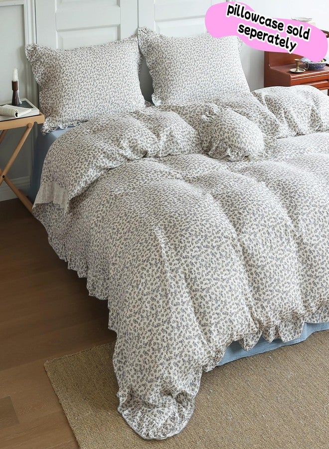 BuLuTu Chic Shabby Floral Girls Boys Duvet Cover Twin Size, Blue Flower Print Kids Duvet Cover Cotton Muslin Soft Breathable Ruffled Quilt Cover Children Bedding, Zipper Closure, No Pillowcase - Image 2