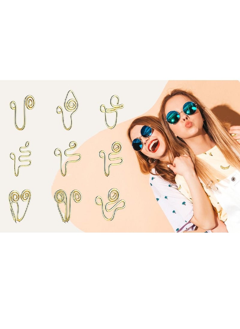 KASTWAVE 9 Pcs African Nose Cuff Non Piercing Gold Nose Cuff Fake Nose Ring Gold Plating Nose Ring Cuffs Set Fake Piercings Tribal Nose Cuff Clip on Nose Ring for Women Men  - Image 5
