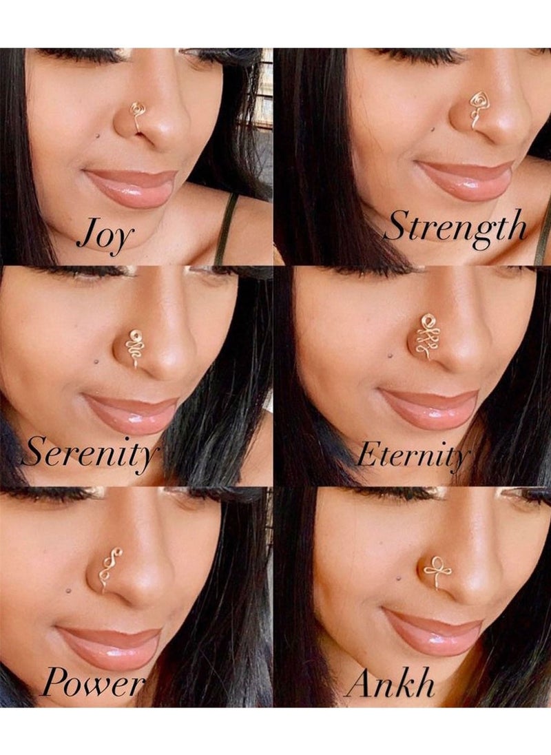 KASTWAVE 9 Pcs African Nose Cuff Non Piercing Gold Nose Cuff Fake Nose Ring Gold Plating Nose Ring Cuffs Set Fake Piercings Tribal Nose Cuff Clip on Nose Ring for Women Men  - Image 2
