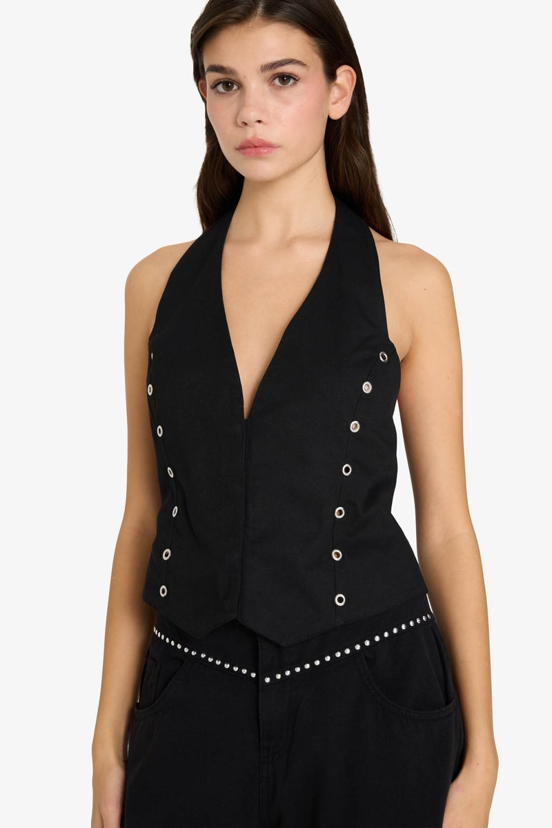 DeFacto Black Woman Halter Collar Gabardine Vest Casual - Image 1
