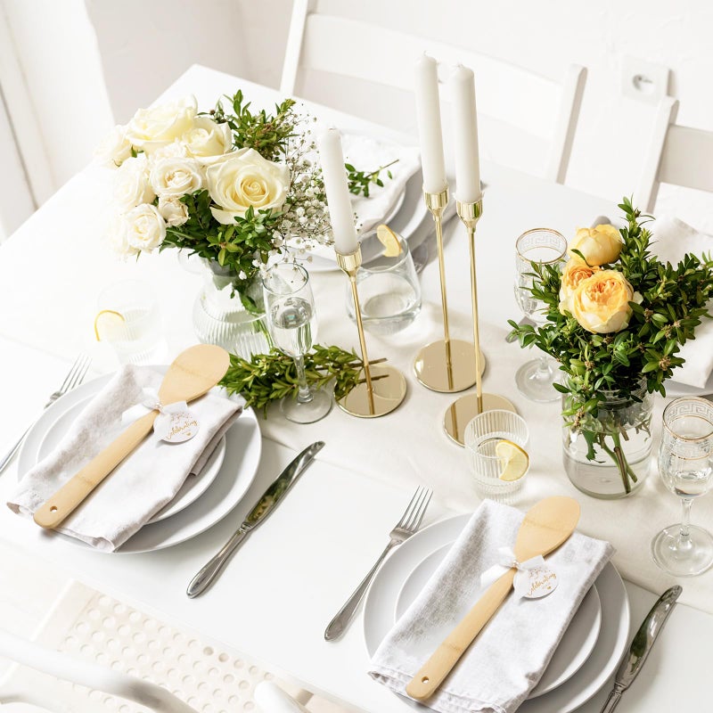 Jingmore 36 Set Bridal Shower Party Favors Bamboo Wooden Spoons with Bow and Celebrating Tags Kitchen Utensils Thank You Gift for Bridal Shower Prizes Wedding Guests Cooking (Gold Star,White Ribbon) - Image 5
