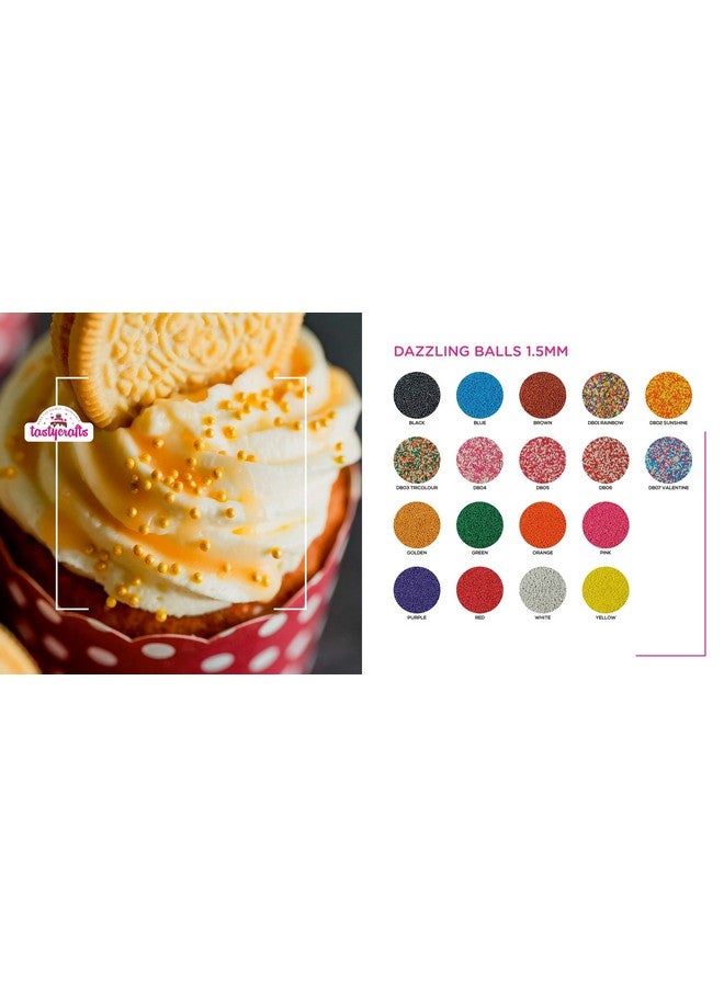 Tastycrafts Tastycrafts Metallic Sprinkles - Dazzling Ball, 1.5 mm | Edible Bakestable Colour Balls | Sprinkle for Cake, Cupcake, Brownies Decoration | Coloured Sugar Confectionery | Golden - 500 GM - Image 2