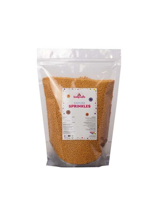 Tastycrafts Tastycrafts Metallic Sprinkles - Dazzling Ball, 1.5 mm | Edible Bakestable Colour Balls | Sprinkle for Cake, Cupcake, Brownies Decoration | Coloured Sugar Confectionery | Golden - 500 GM - Image 1