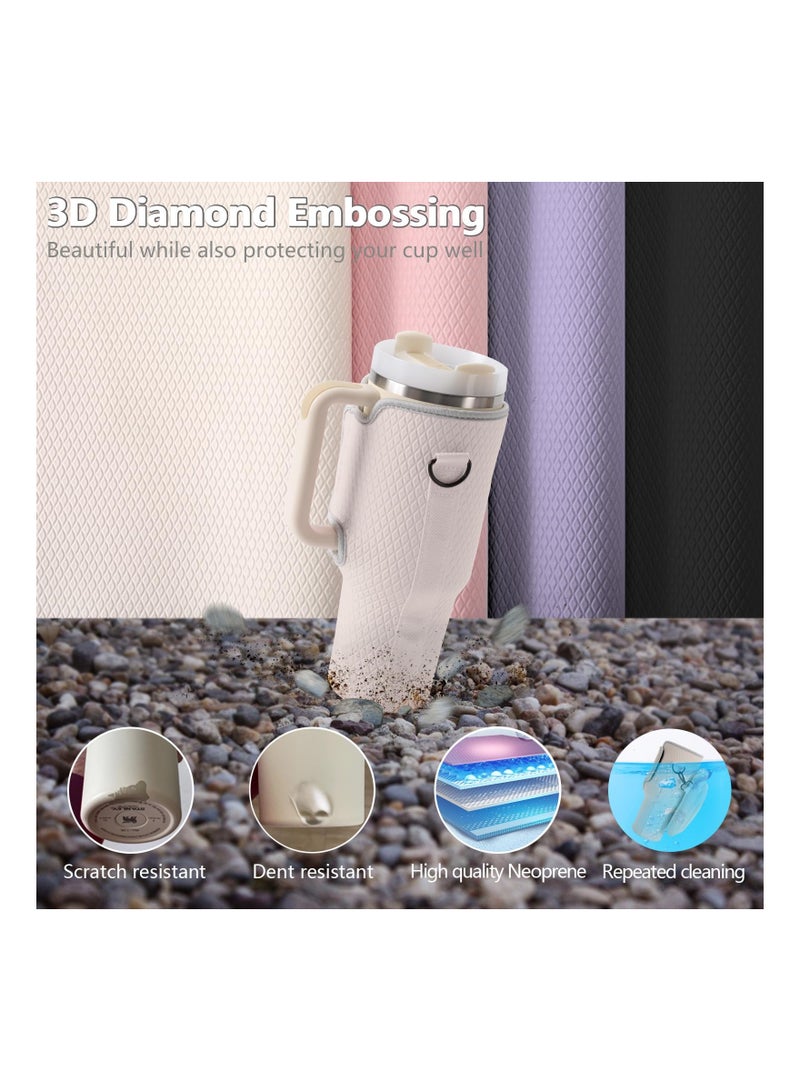 KASTWAVE حقيبة حامل زجاجة الماء لتمبلر ستانلي 40 أونصة، حامل زجاجة الماء مع حزام كتف وجيب هاتف قابل للفصل، حامل زجاجة لتمبلر ستانلي للمشي والتسلق والسفر، بيج - Image 3