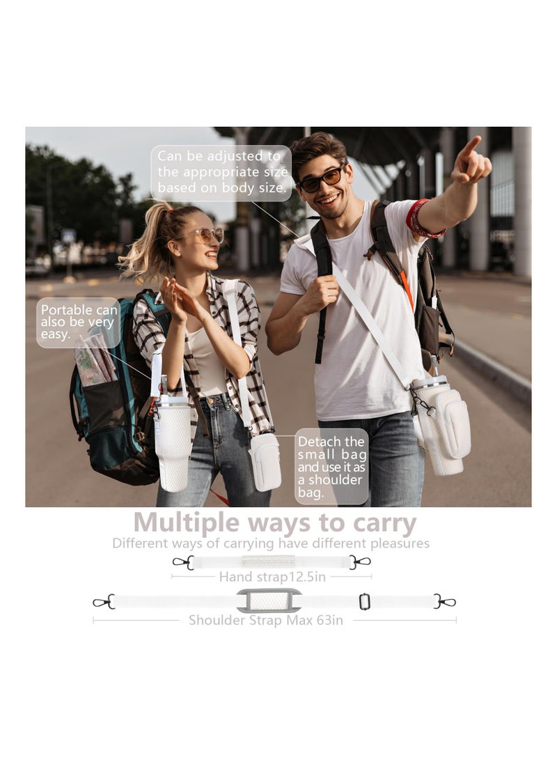 KASTWAVE حقيبة حامل زجاجة الماء لتمبلر ستانلي 40 أونصة، حامل زجاجة الماء مع حزام كتف وجيب هاتف قابل للفصل، حامل زجاجة لتمبلر ستانلي للمشي والتسلق والسفر، بيج - Image 4