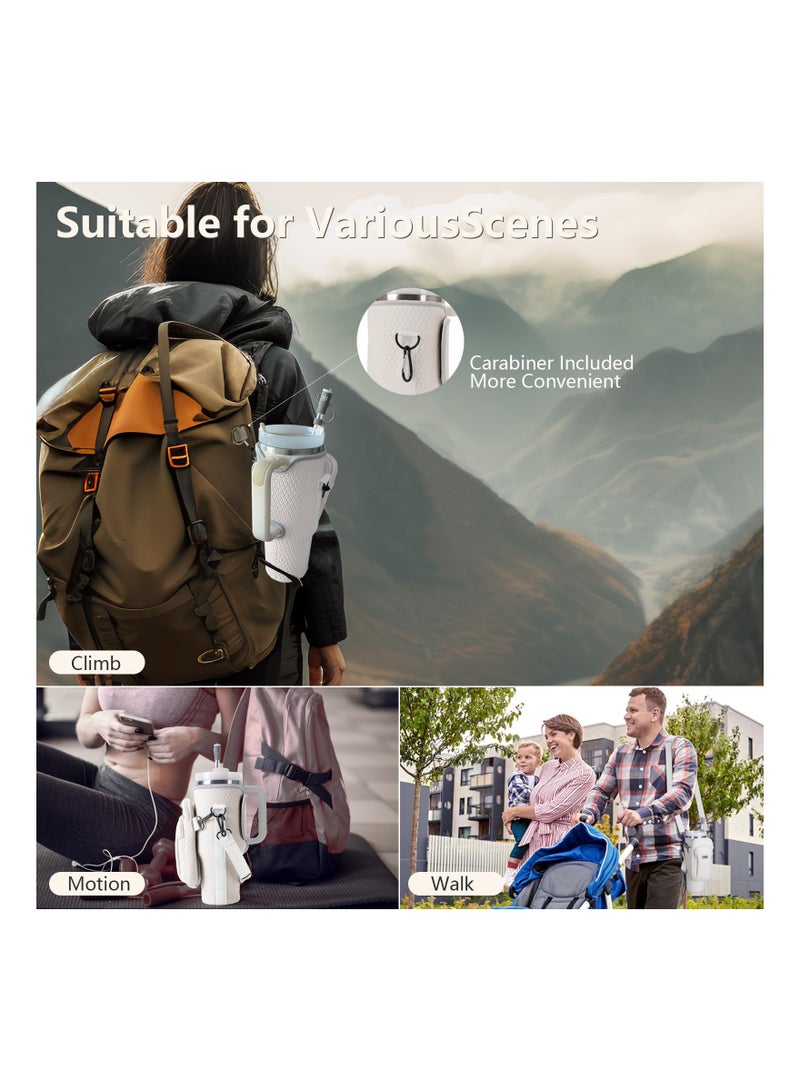 KASTWAVE حقيبة حامل زجاجة الماء لتمبلر ستانلي 40 أونصة، حامل زجاجة الماء مع حزام كتف وجيب هاتف قابل للفصل، حامل زجاجة لتمبلر ستانلي للمشي والتسلق والسفر، بيج - Image 5