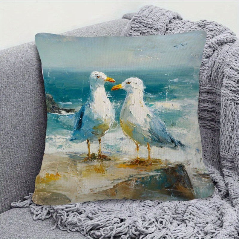 Double Sided 18x18 Inch Short Plush Decorative Pillow Cover With Seagull Art - Image 4