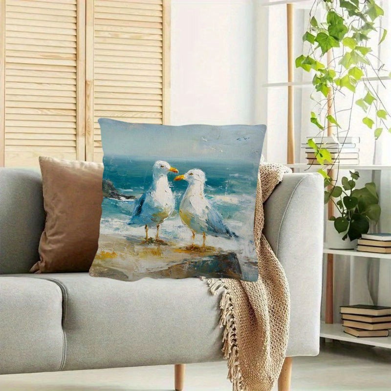 Double Sided 18x18 Inch Short Plush Decorative Pillow Cover With Seagull Art - Image 5