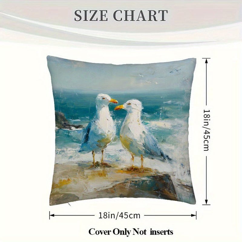 Double Sided 18x18 Inch Short Plush Decorative Pillow Cover With Seagull Art - Image 3