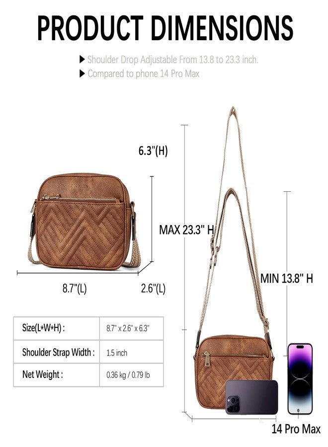 BOSTANTEN Crossbody Bags for Women Vegan Leather Quilted Purses Small Shoulder Bag Ladies Handbags with Wide Strap Brown - Image 3