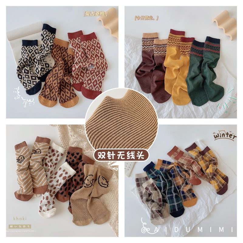 Children'S Socks Korean Ins Double Needle Tide Socks Mid-Calf Cotton Socks Boys And Girls Baby Socks - Image 2