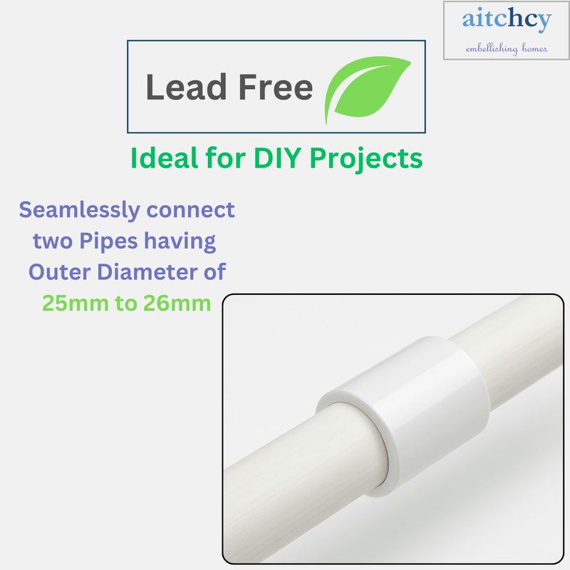 aitchcy PVC socket with Inner Diameter of 25mm | 25 mm PVC Pipe Jointer | uPVC socket for Connecting two pipes of 25 mm | DIY Projects Furnitures & Structures | Coupler (8pc of 25mm Sockets Only) - Image 4