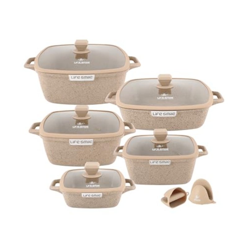 10-Piece Granite Nonstick Cookware Set with Silicone Gloves Induction Compatible Aluminum Pots, PFOA-Free, Scratch Resistant - Image 1